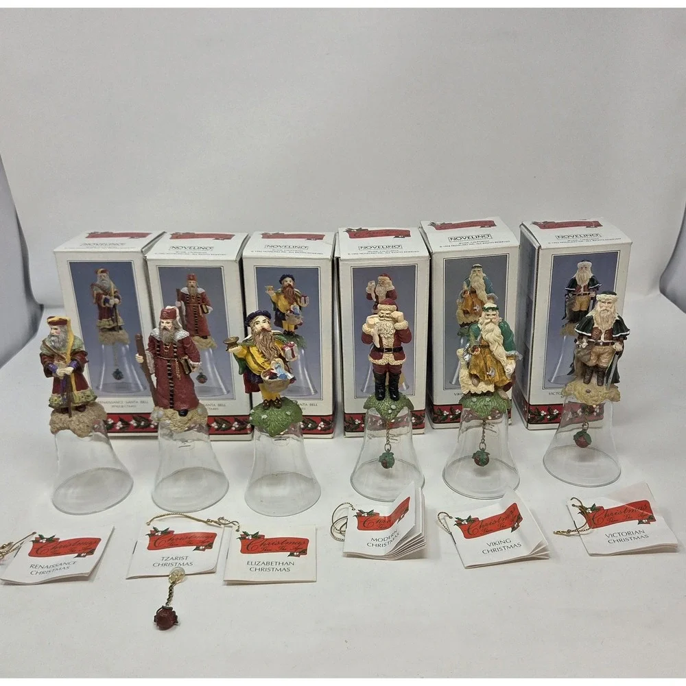 1992 Novelino Santa Bell Lot Christmas Thru The Ages Set of 6 in Boxes